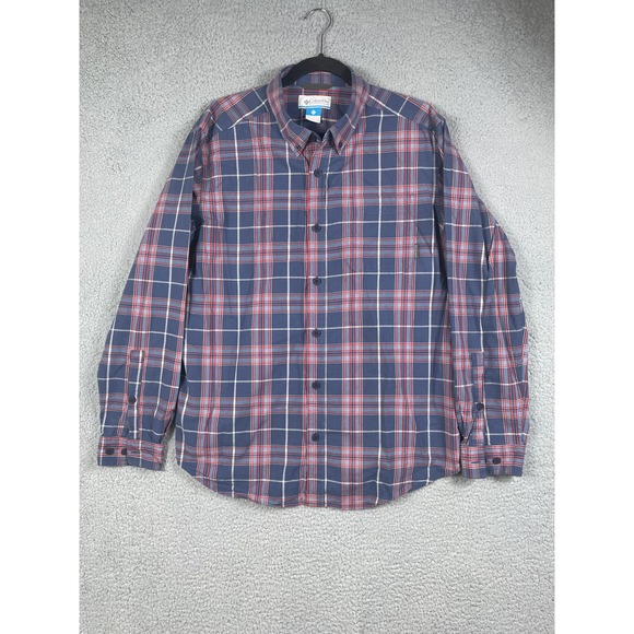 Columbia Men's Blue Red Plaid Button Up Shirt Size L - Picture 1 of 9